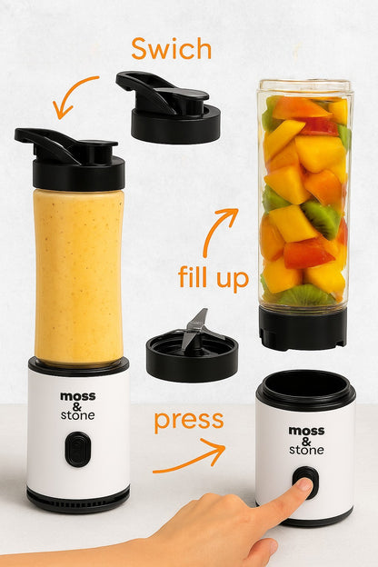Personal Blender Single Serve Shake & Smoothies Maker with Portable Travel Sport Bottle - Mini Juicer, White & Black Single Serve Blender for Smoothies and Shakes - Bottle 20 Oz