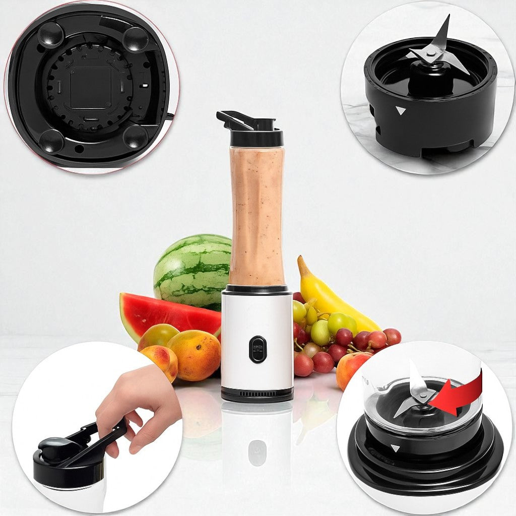 Personal Blender Single Serve Shake & Smoothies Maker with Portable Travel Sport Bottle - Mini Juicer, White & Black Single Serve Blender for Smoothies and Shakes - Bottle 20 Oz